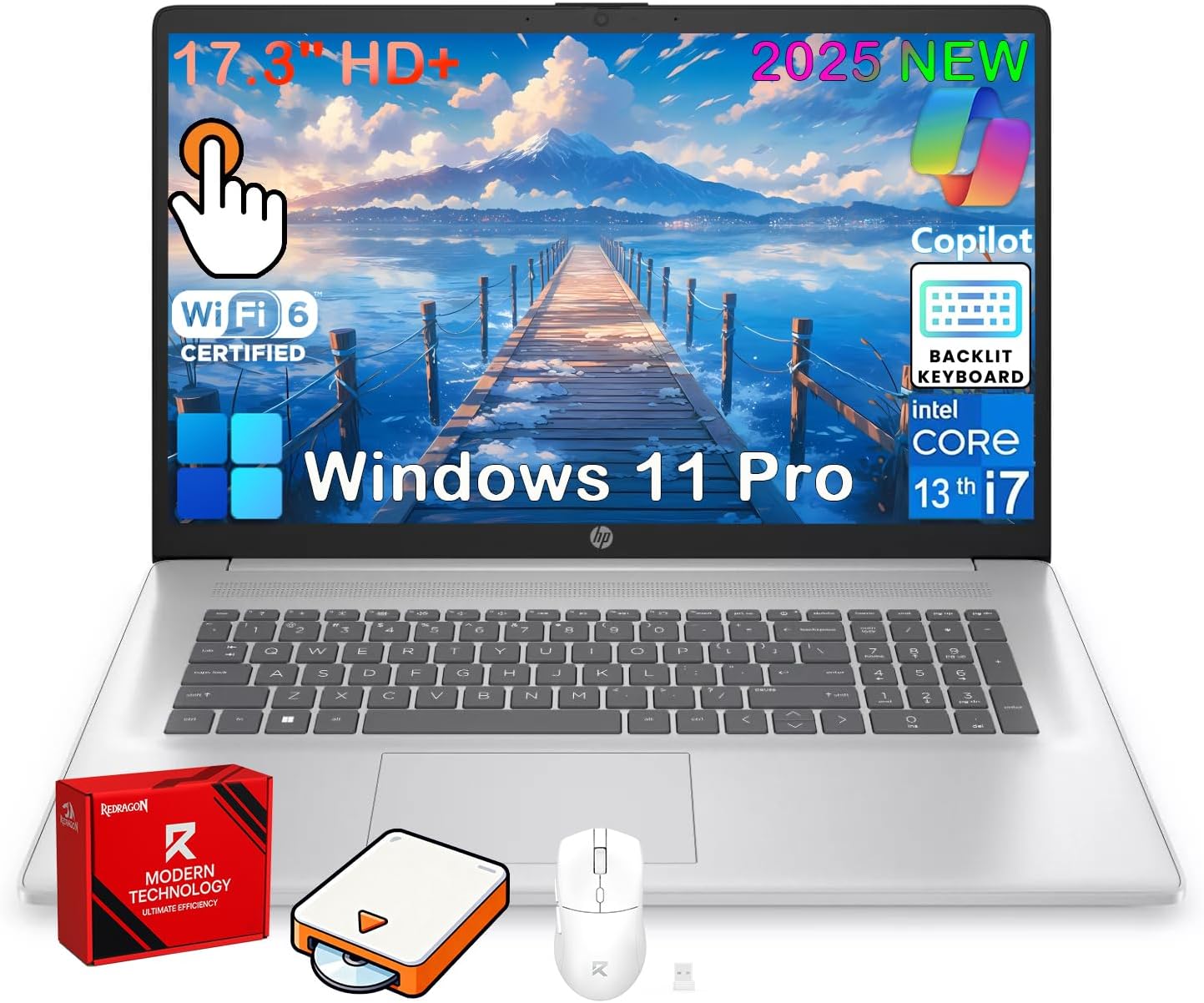 HP 17 inch Touchscreen Laptop Computer, 32GB RAM, 1TB SSD, 17.3″ HD+ Touch, Intel 10 Core i7 1355U, Backlit Keyboard, Copilot AI, Wi-Fi 6, Windows 11 Pro, Long Battery Life, Laptop for Business