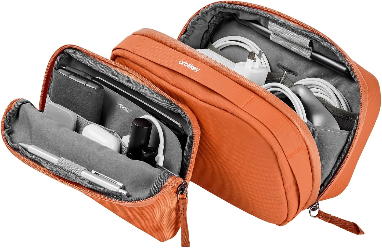 Orbitkey 2-in-1 Tech Accessory Pouch with Detachable Slim Sleeve – Travel Electronics Organizer for Cables, Chargers, Earbuds, Power Bank – Compact Gadget Bag & Portable Tech Storage Case (Terracotta)