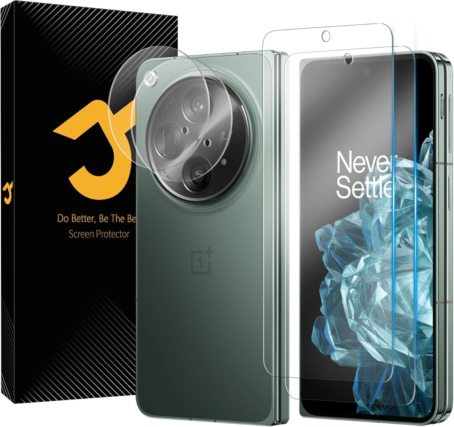 JZG 2 Pack Screen Protector for OnePlus Open (Tempered Glass), 2 Pack Camera Lens Protector, Fingerprint Unlock, Anti-Shock, Bubble Free, Case Friendly