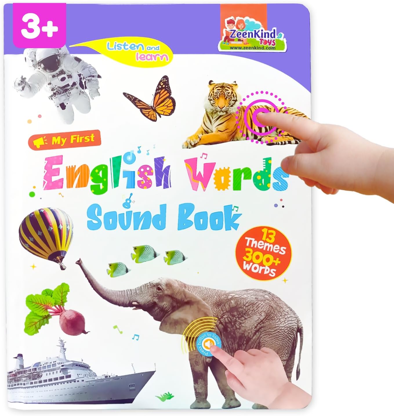 ZeenKind English Words Sound Book for Kids Toddlers 2,3,4,5,6 Years Old, 300+ Words Talking Interactive Audio Books for Early Learning English, and Educational Electronic Toy