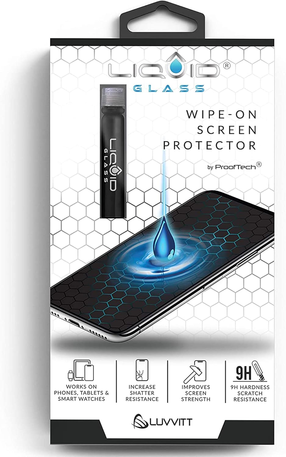 LIQUID GLASS Screen Protector for All Smartphones Tablets and Watches Scratch and Shatter Resistant Wipe On Nano Protection for Up To 4 Devices – Bottle