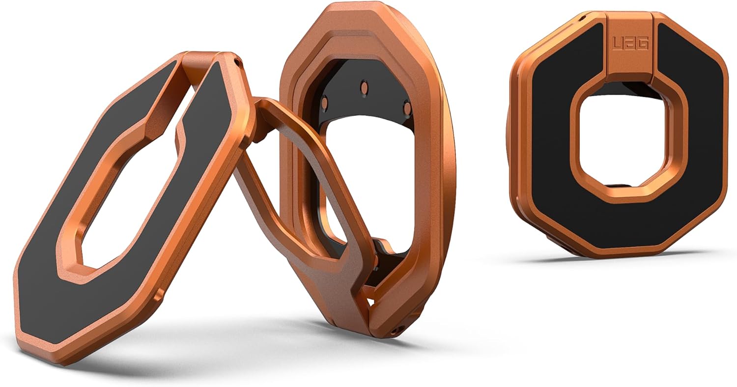 URBAN ARMOR GEAR UAG Magnetic Ring Stand Monarch Mag2 w/Built-in Bottle Opener – Ultra-Strong Double Magnet MagSafe Compatible Metal Phone Ring Grip 360 Rotation Kickstand, Burnt Orange