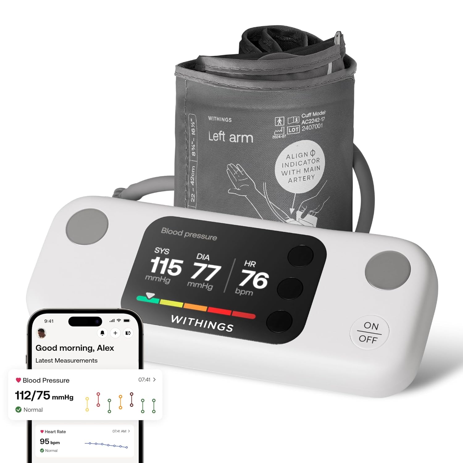 Withings BPM Vision – Smart Arm Blood Pressure Monitor | FDA-Cleared | Easy-to-use, Accurate Systolic & Diastolic Measurements, Wide Range Cuff | Wi-Fi & Bluetooth | iOS & Android | FSA/HSA