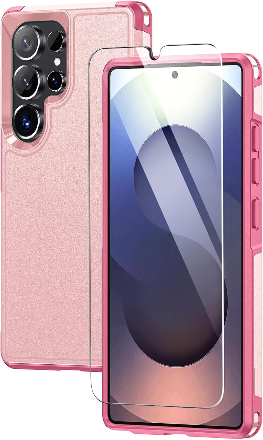 Lanhiem for Samsung Galaxy S25 Ultra Phone Case with Tempered Glass Screen Protector, Shock Absorption, Anti-Scratch Shockproof Case Cover for Samsung S25 Ultra, Pink