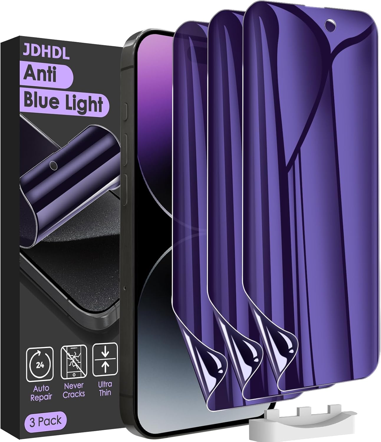 [3 Pack for iPhone 15 Pro Max Privacy Screen Protector (NOT Glass), [Anti-Spy][Anti Blue Light] Soft Hydrogel Film Screen Protector for iPhone 15 Pro Max/15 Plus – Purple