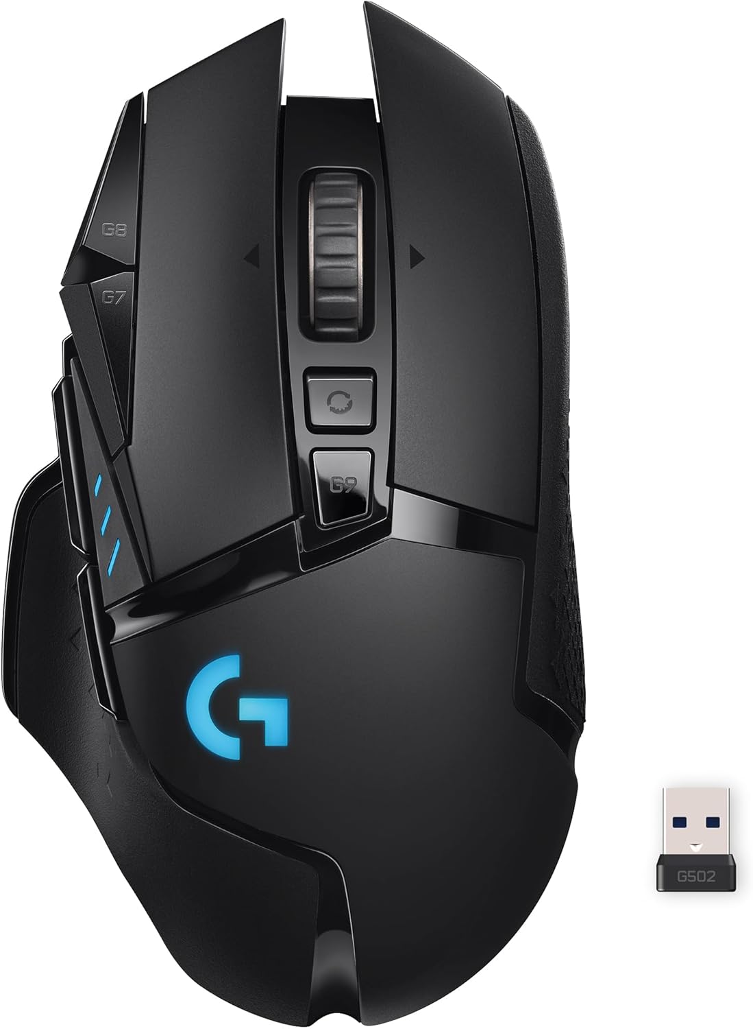 Logitech G502 Lightspeed Wireless Gaming Mouse with Hero 25K Sensor, PowerPlay Compatible, Tunable Weights and Lightsync RGB – Black