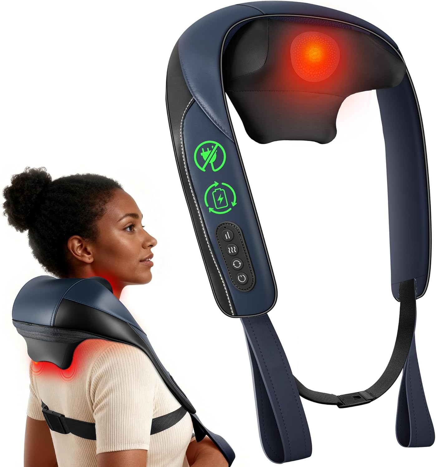 COMFIER Hsa Eligible Shiatsu Neck Massager with Heat, Cordless Neck and Shoulder Massager for Pain Relief Deep Tissue, Graphene Heating, 4D Kneading Massage Pillow
