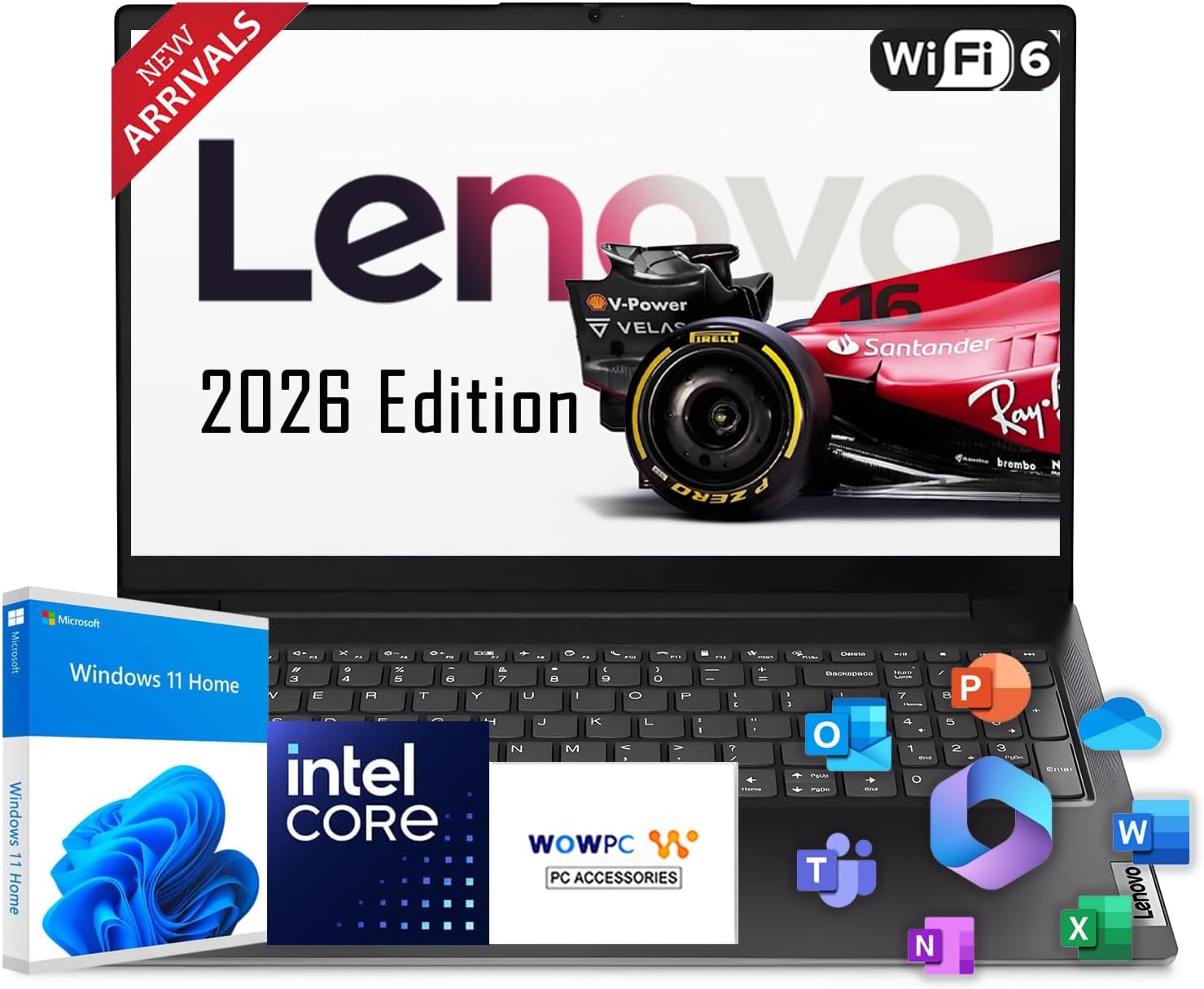 Lenovo 2026 New Generation V15 Business and Student Laptop, Intel Powerful Processor, 16GB RAM, 512GB SSD, 15.6″ FHD Display, Wi-Fi 6, Ultra Quiet Design, Long Battery Life, Ethernet RJ-45, Windows 11