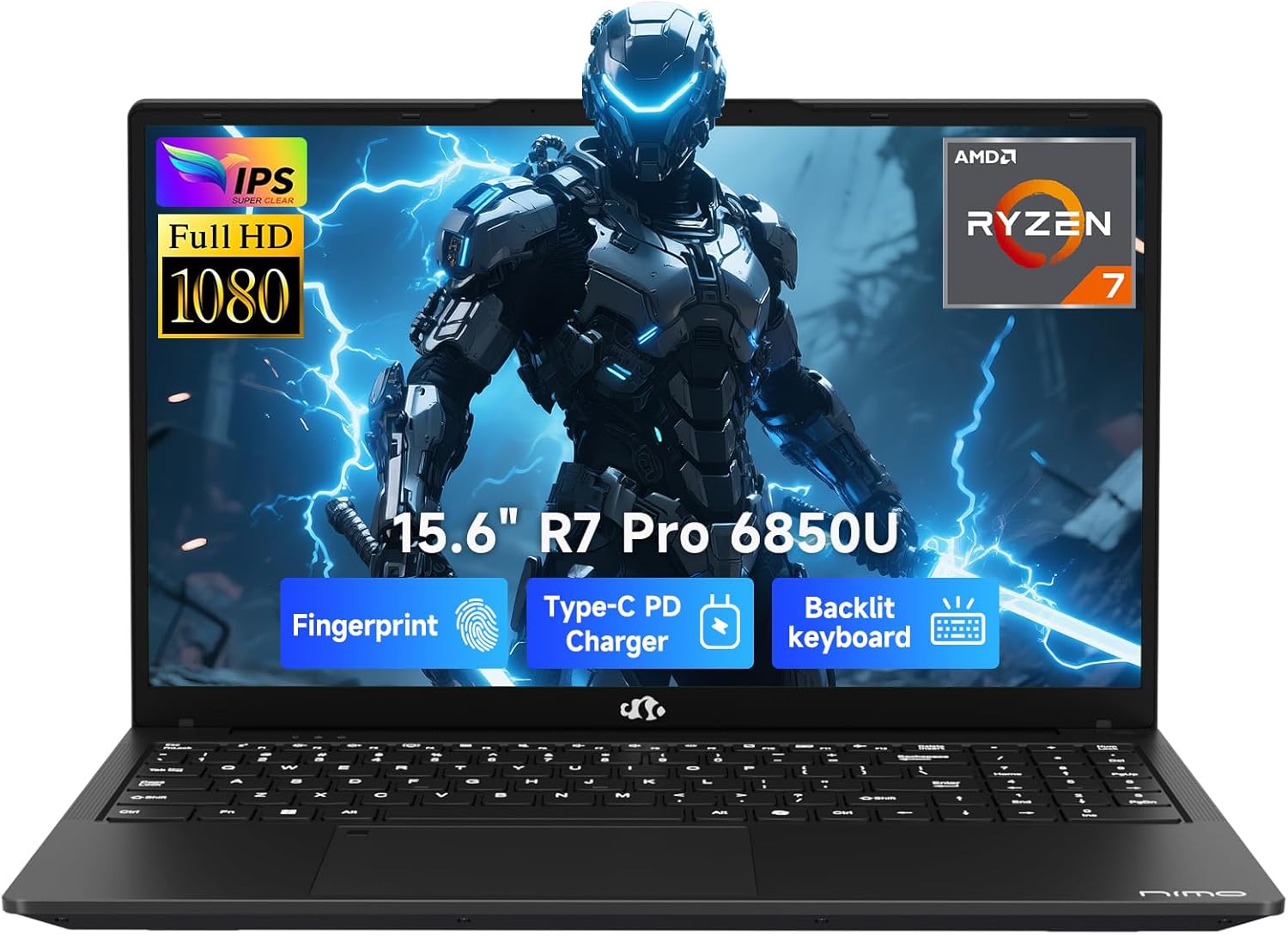 NIMO 15.6″ Light-Gaming-Laptop, AMD Ryzen 7 Pro 6850U 8 Cores 32GB LPDDR5 RAM 1TB SSD (Beat i7-1360P Up to 4.7GHz) AMD Radeon 680M GPU IPS FHD Display, 100W Type-C, Backlit Keyboard, Fingerprint