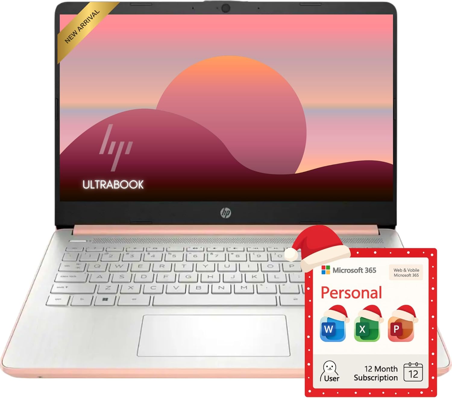 HP Rose Gold Ultrabook 14 Laptop with Office 365, Intel 4-Core CPU, 1.1TB Storage (1TB OneDrive and 64GB Emmc), 8GB RAM, Windows 11, No Mouse (Renewed)