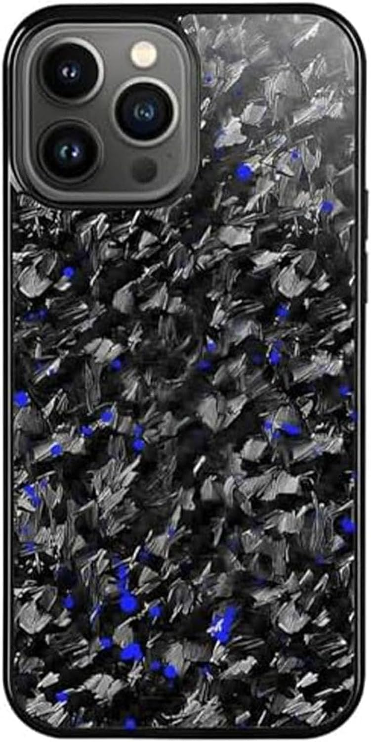 Forged Carbon Fiber Phone Case, 2025 New Carbon Fiber Phone Case for iPhone 16 15 14 13 12 Pro Max (Blue,14)