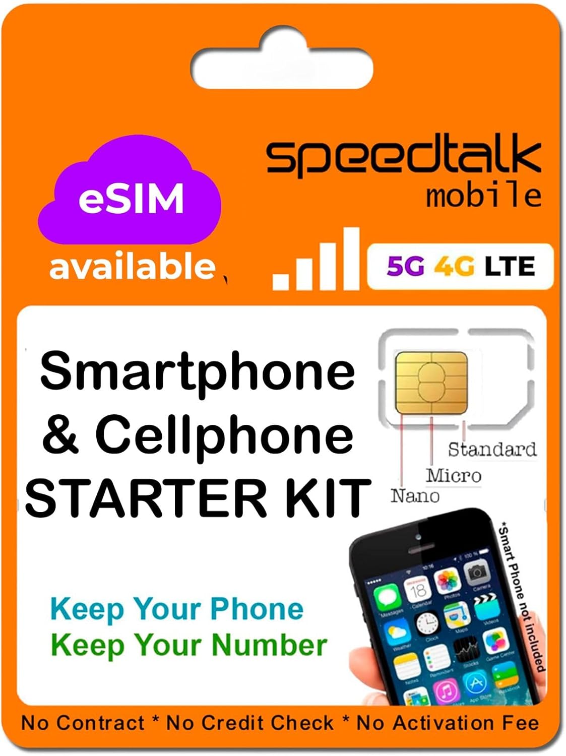 SpeedTalk Mobile Pre-Paid eSIM and SIM Card Starter Kit – No Contract Wireless Plans $5mo Talk Text Data Unlimited Plans – Cellphone 5G 4G LTE Apple iPhone, Android Smart Phones