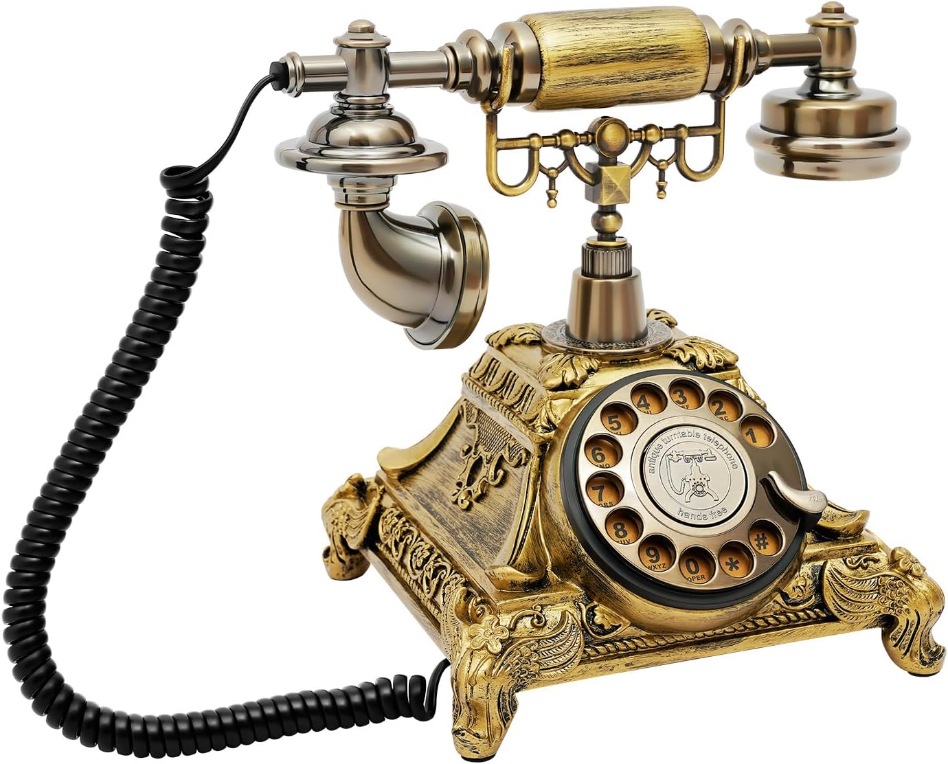 Retro Landline Telephone Vintage Old Fashioned Dial Button Phone with Redial Function Gold Resin Rotary Dial Telephones for Home Coffee Shop Bar Decoration