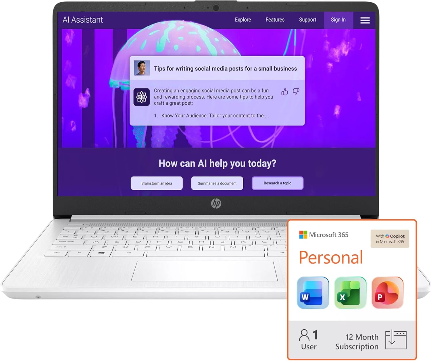 HP 16GB RAM Student and Home Laptop with Microsoft 365, 1TB Cloud Storage and 64GB SSD, Fast Intel Core, Win 11 w/o Earbuds – Perfect for Work & Play