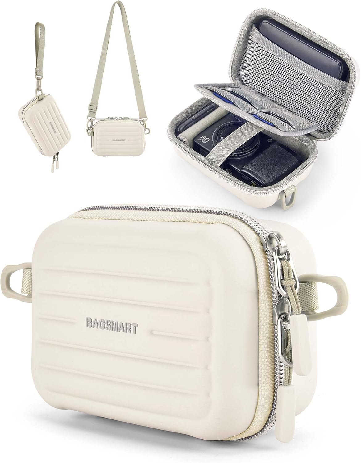 BAGSMART Digital Camera Case, Waterproof & Protective Small Camera Bag with 2 Carrying Ways, Lightweight Camera Sling Bag for Canon PowerShot ELPH 180/190 / Sony DSCW800/DSCW830 – Beige