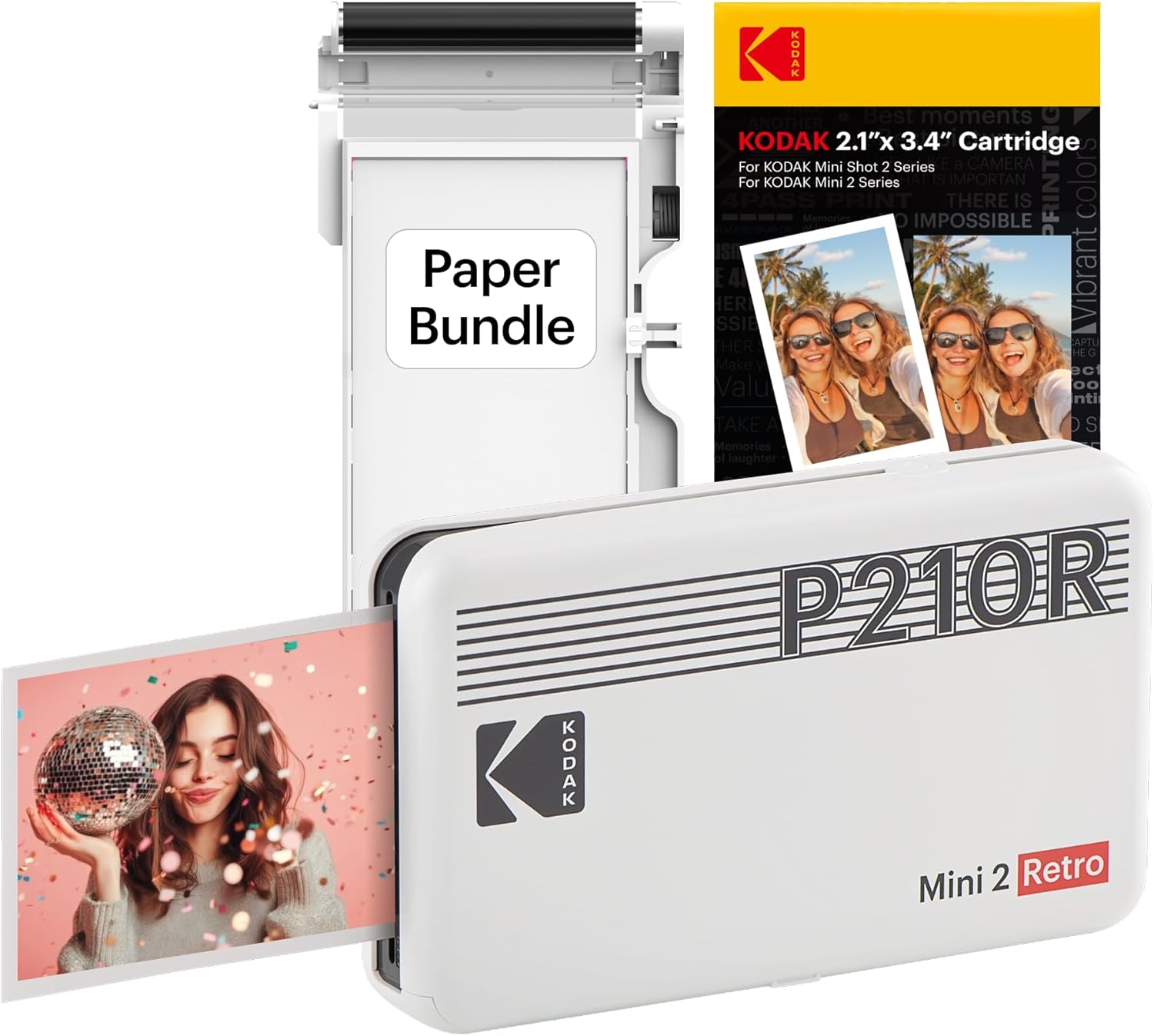 KODAK Mini 2 Retro 2×3 Portable Photo Printer, 38 Sheets, Bluetooth Smartphone Printer for iPhone & Android, Instant Color Prints, 4PASS Dye Sublimation, White