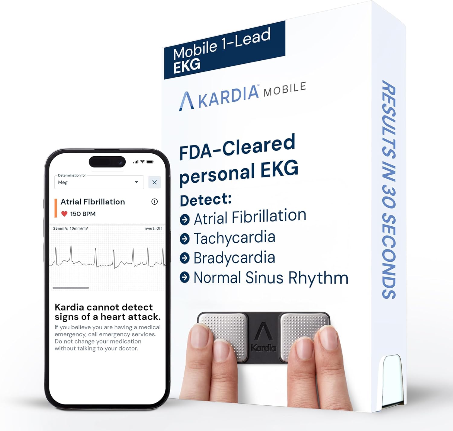 KardiaMobile 1-Lead EKG Monitor, Medical-Grade FDA-Cleared Personal Heart Monitor, Detects Normal, AFib & Arrhythmias, Unlimited Recordings, 30 Second Results, Works with most Smartphones, Pocket-size