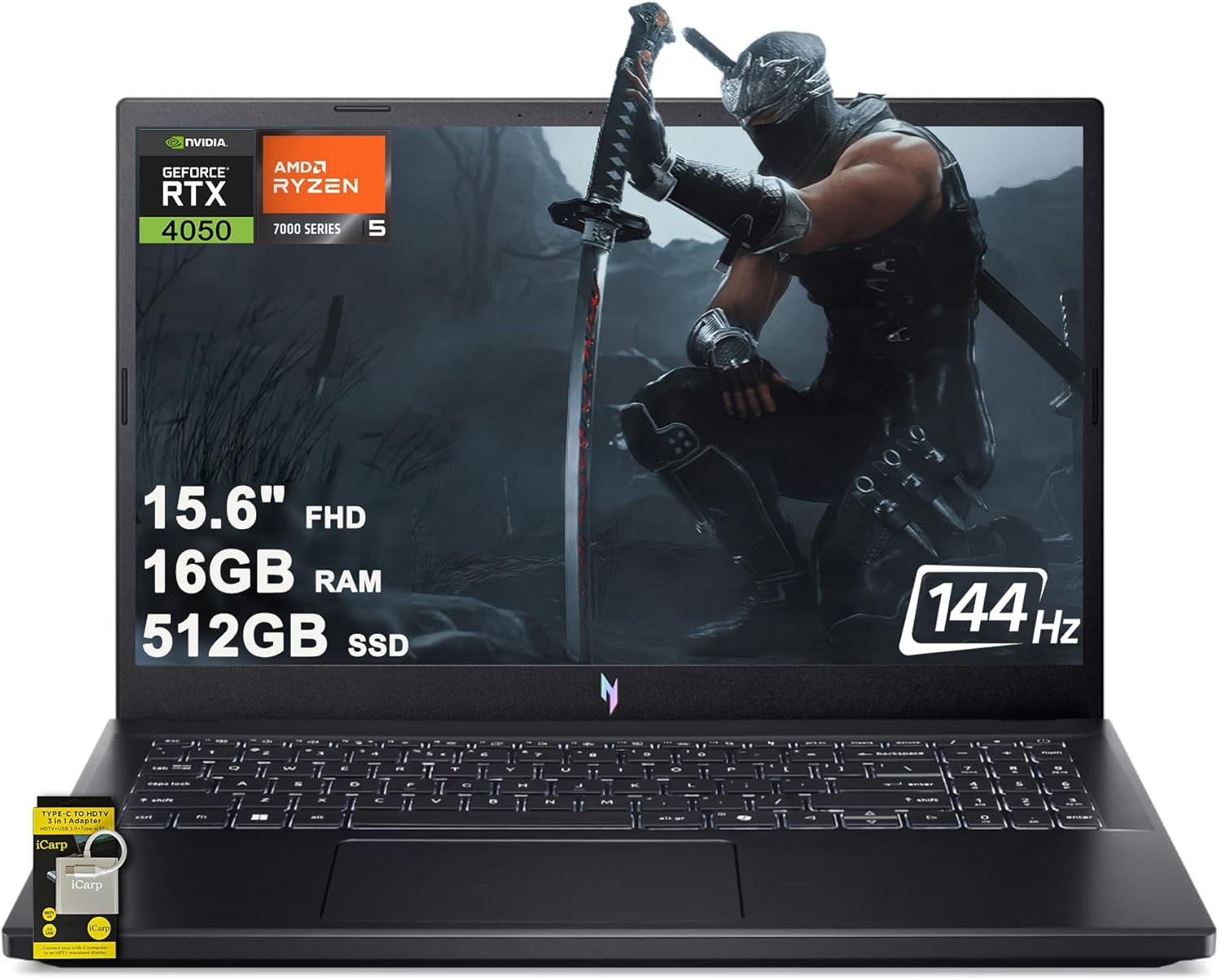 acer Nitro V 15 Gaming Laptop 15.6″ FHD IPS 144Hz AMD 6-core Ryzen 5 7535HS 16GB RAM 512GB SSD GeForce RTX 4050 Backlit Type-C Win11 ICP Hub