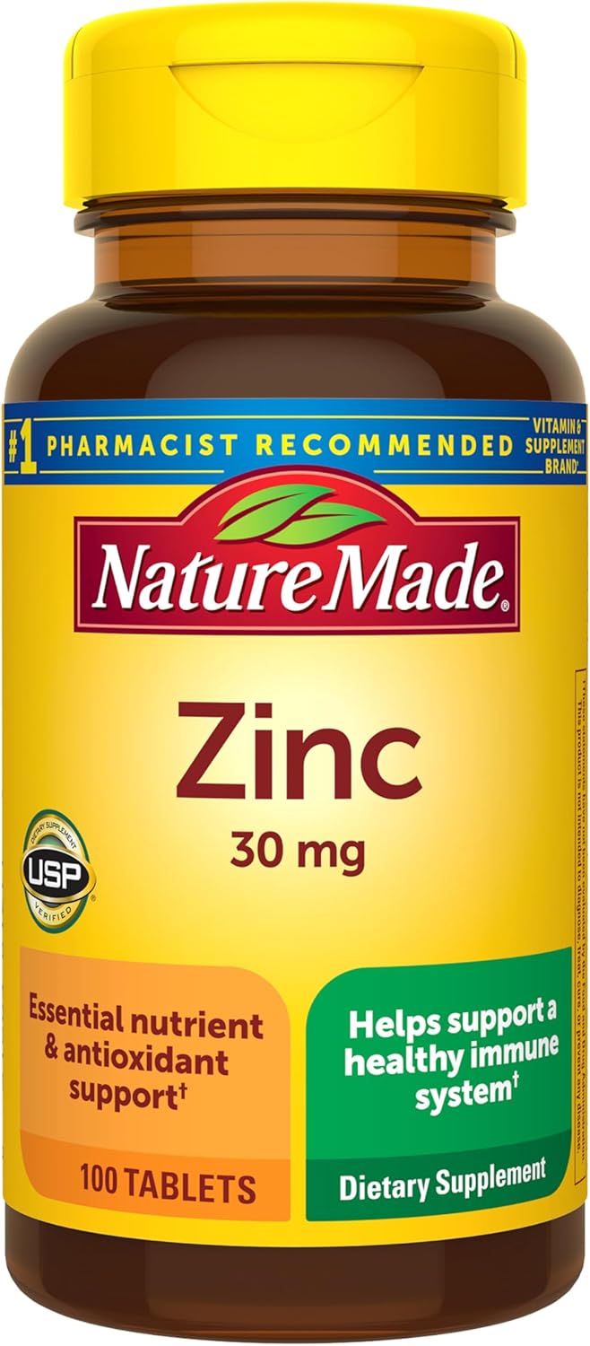Nature Made Zinc 30 mg, Zinc Supplements for Men & Women, Dietary Supplement for Immune Health and Antioxidant Support, 100 Tablets, 100 Day Supply