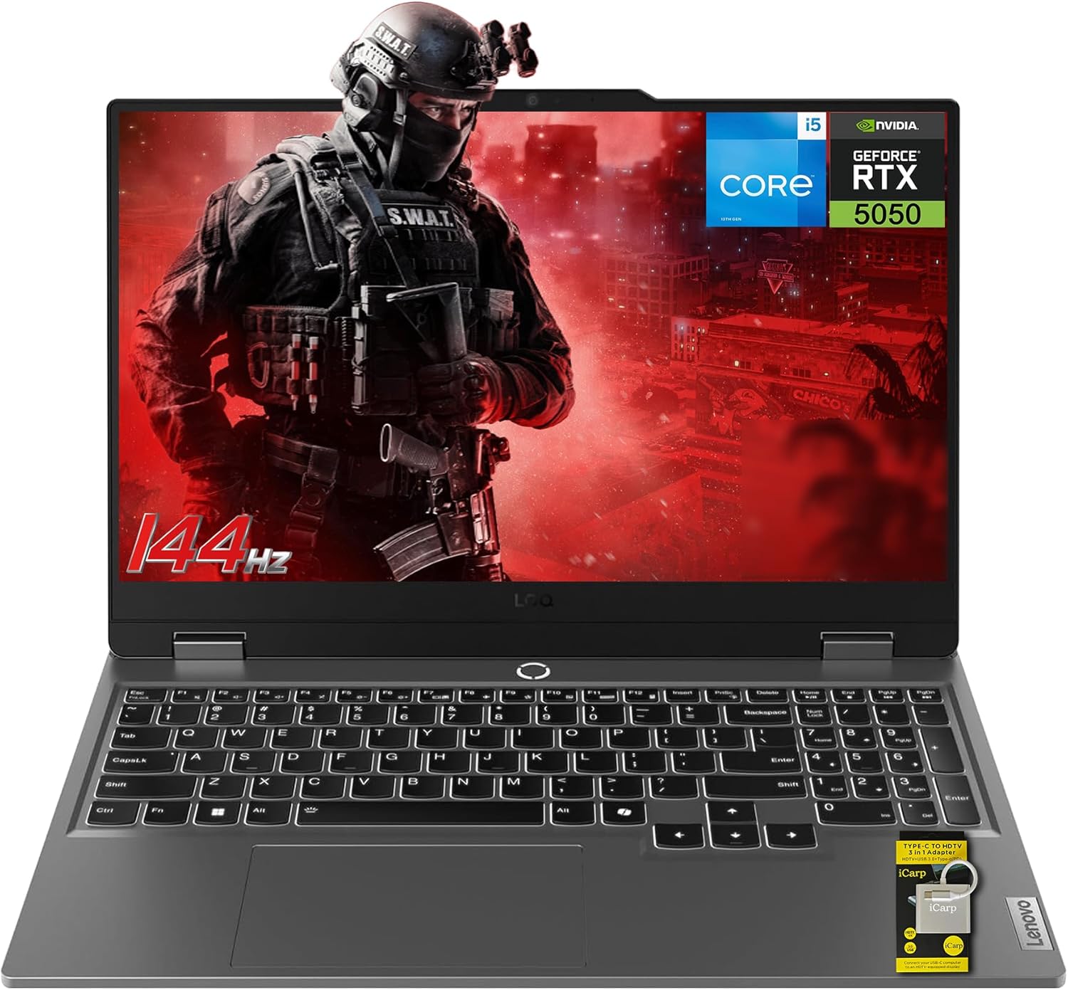 Lenovo LOQ Gaming Laptop 15.6″ FHD IPS 144Hz (100% sRGB, G-SYNC) Intel 10-core i5-13450HX 16GB RAM 512GB SSD GeForce RTX 5050 DLSS4 (440 AI Tops) Backlit Nahimic 5MP Privacy Camera Win11 ICP Hub