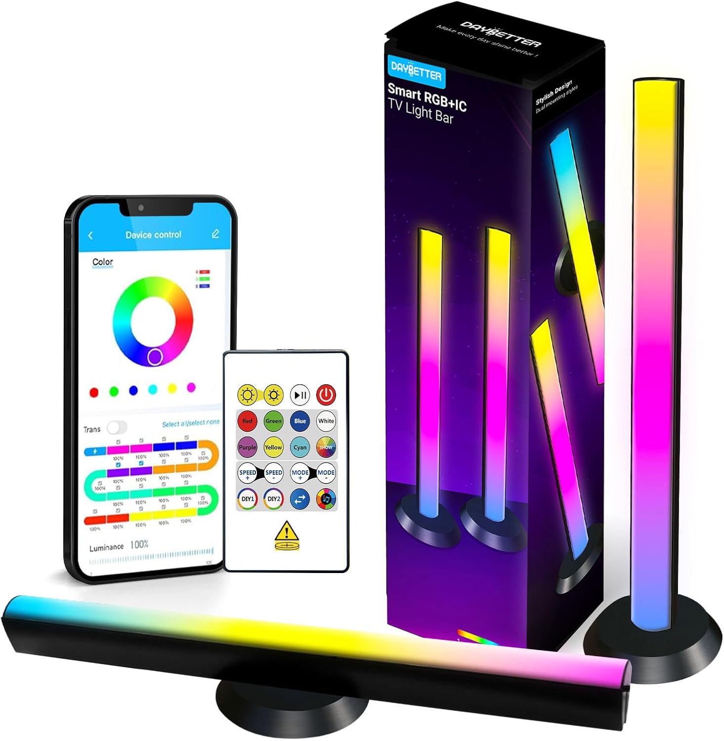 DAYBETTER Smart LED Light Bars, RGB Light Bar, 14 Inches TV Backlights with Scene and Music Modes, Smart Light Bars with Multiple Placement Options, Mood Lighting, PC Gaming Light Bar for Room Decor