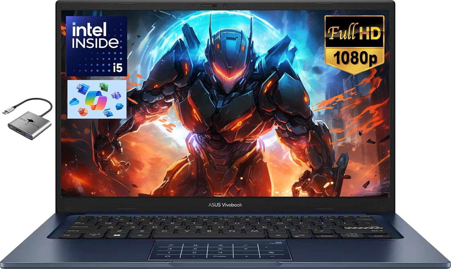 ASUS Vivobook 14″ FHD Laptop for Student Business Home School, Intel Core i5 (Beat i7-1250U) – 24GB RAM 1TB SSD, Private Webcam Windows 11 w/Accessory