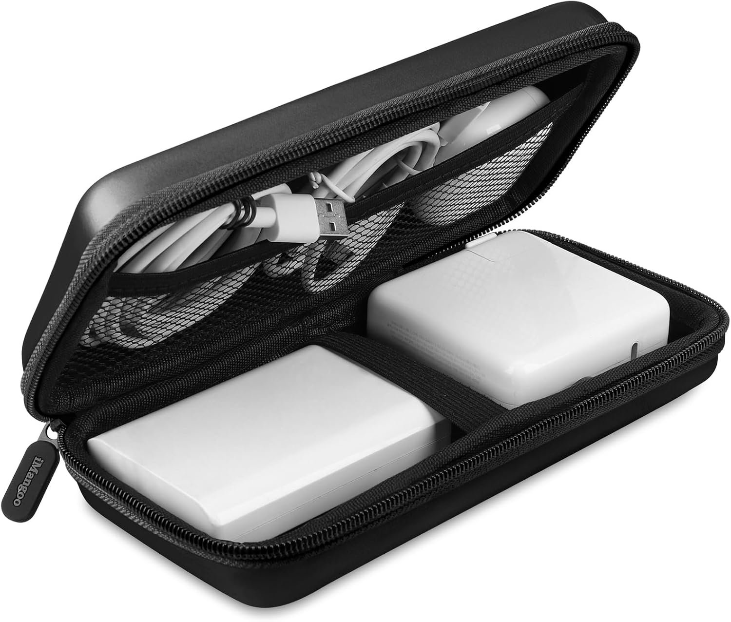 iMangoo Travel Essentials Electronics Organizer Charger Case Portable Dual Zipper Shockproof Pouch Tech Purse Cord Cable Pouches Power Bank Storage Accessories Bag for Women Men,8.5×4.5×2 Black