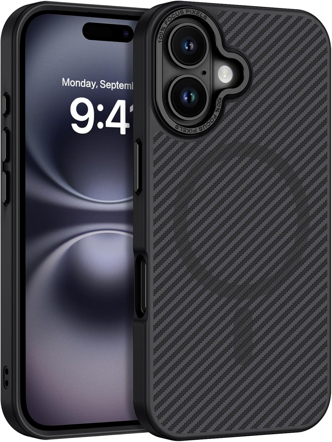 BENTOBEN for Carbon Fiber iPhone 16 Case 2024, [Compatible with Mag Safe], iPhone 16 Magnetic Phone Case Slim Smooth Shockproof Women Men Protective Cover 6.1″,Black