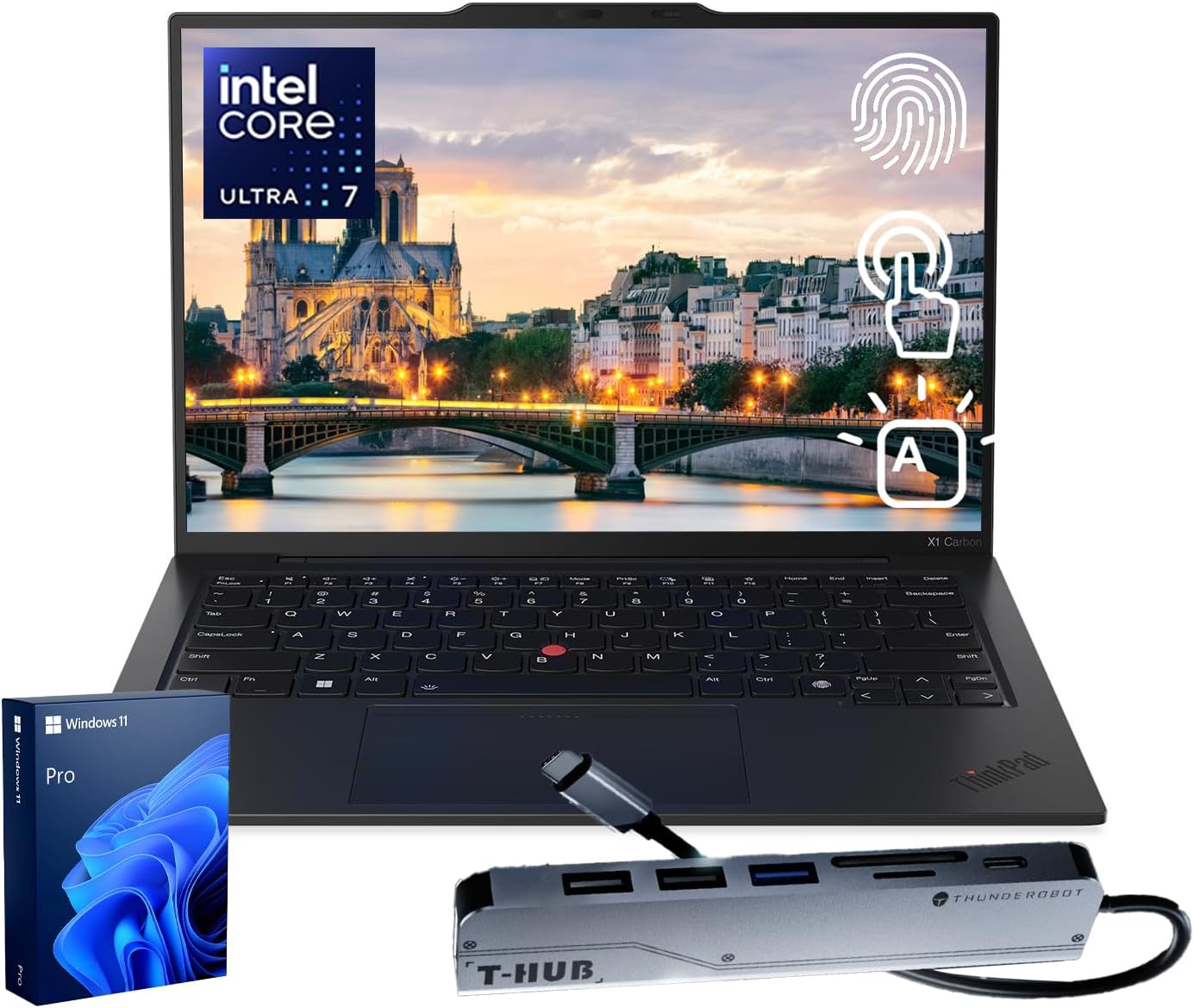 Lenovo ThinkPad X1 Carbon Gen 13 Business AI Laptop, Intel Core Ultra 7 255U, 14″ FHD+ Touchscreen, 32GB DDR5, 1TB SSD, 1080p IR Camera, Fingerprint, Wi-Fi 6E, Win 11 Pro, Bundle with 7-in-1 USB-C Hub