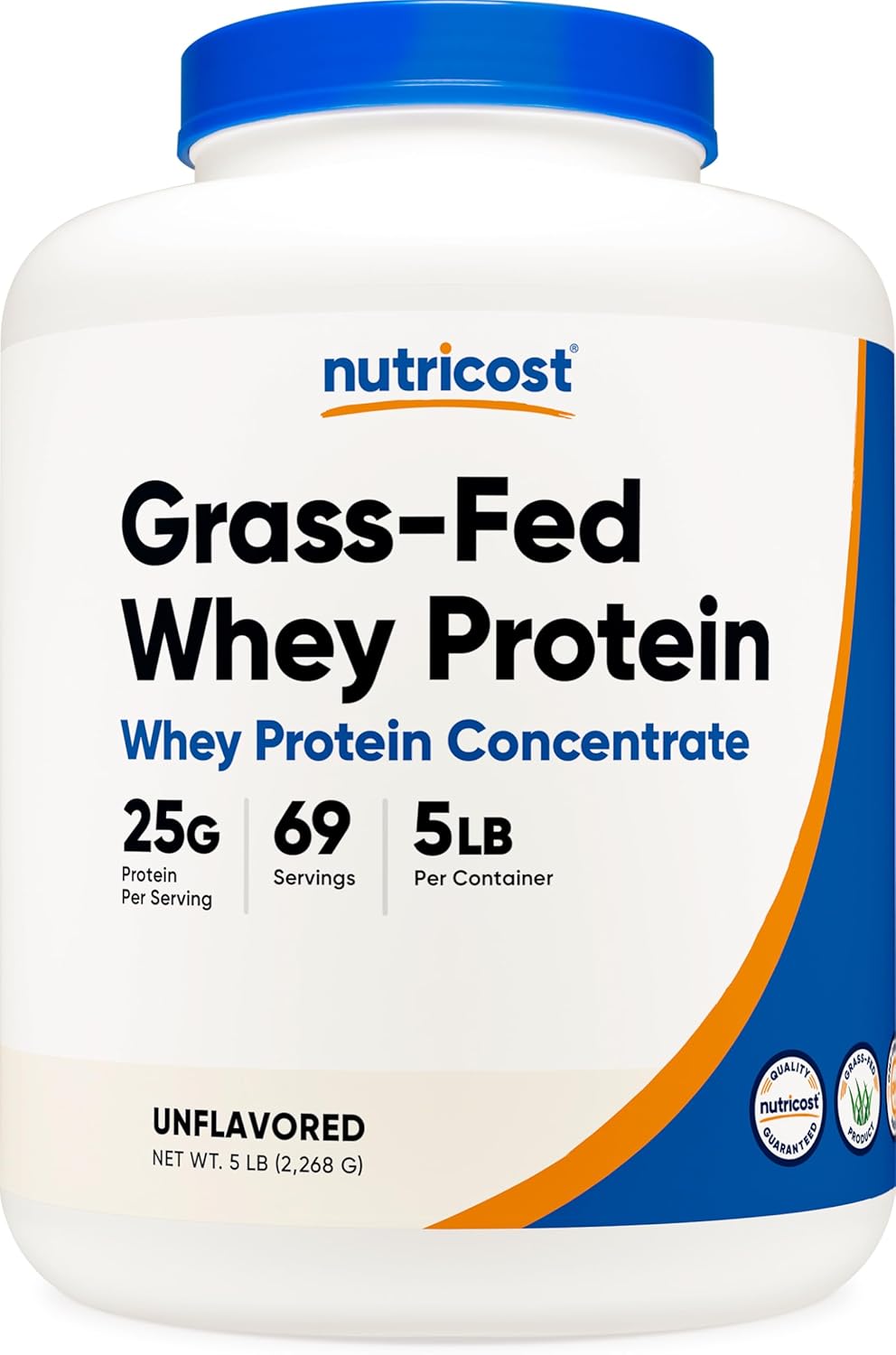 Nutricost Grass-Fed Whey Protein Concentrate (Unflavored) 5LBS – Undenatured, Non-GMO, Gluten Free