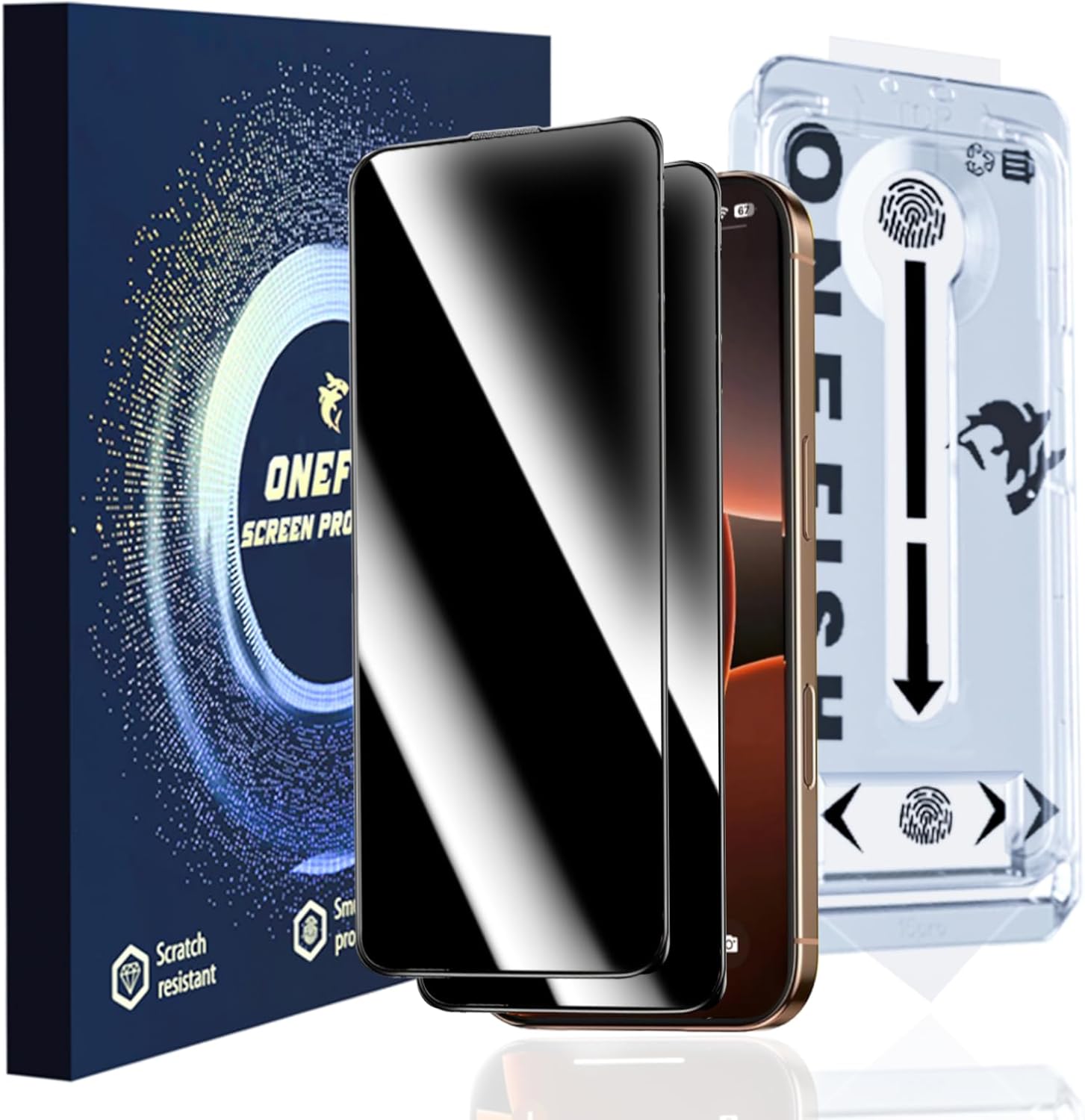 OneFish Full Edge Coverage Tempered Glass Screen Protector for IPhone 15/IPhone 14 Pro 6.1 inch, 2 Pack Edge Reinforcement, Self-Aligning Installation, Case Friendly Privacy Screen Protectors