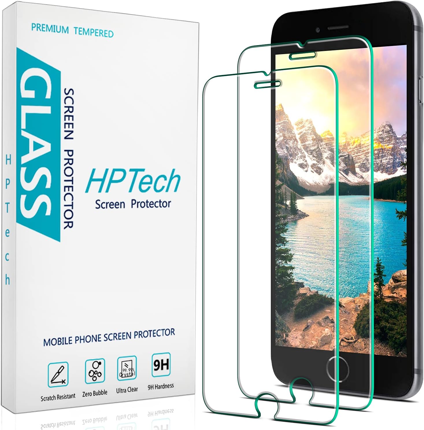 HPTech (2 Pack) Tempered Glass For iPhone SE 2020, iPhone 8, iPhone 7, iPhone 6S, iPhone 6 4.7-Inch Screen Protector, Case Friendly, Easy to Install, Bubble Free