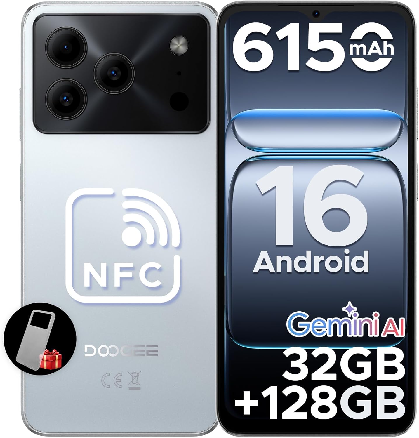 DOOGEE Note 56 Pro Android 16 Unlocked Phone with Gemimi AI,32GB+128GB/2TB Cell Phone,6150mAh Battery,6.56”HD+90Hz IPS,Dual SIM Octa Core Smartphone,Dual Camera/8.45mm Ultra-Slim/NFC/OTG/Face ID | Latest Android 16, Gemimi AI, 6150mAh Battery, 32GB RAM+128GB ROM, T7225 Octa-Core, 6.56″ HD+ Display