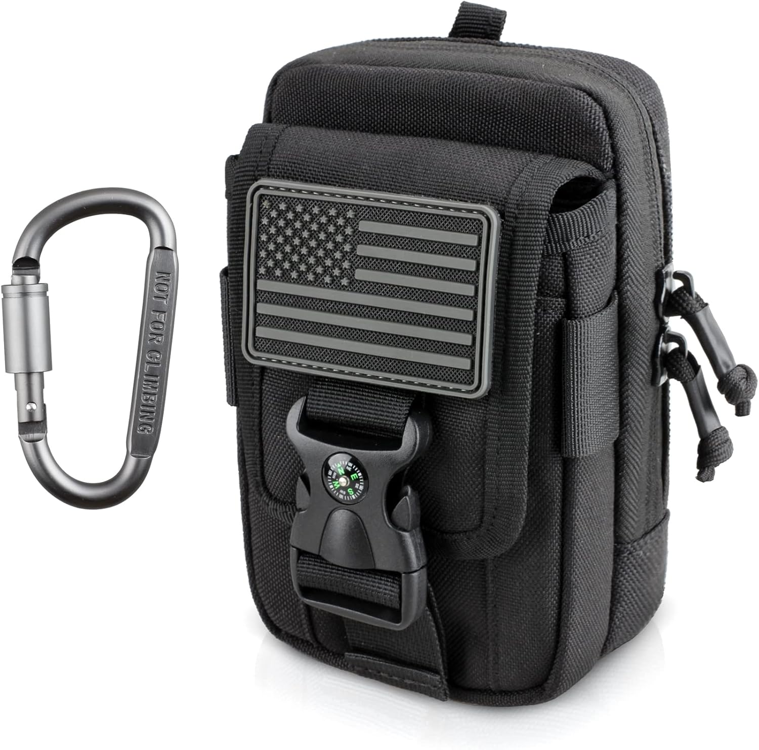 WYNEX Tactical Compass Phone Pouch, Large Molle Smartphone Holster Case Double Capacity Small Utility EDC Pouch with Compass Buckle and Carabiner