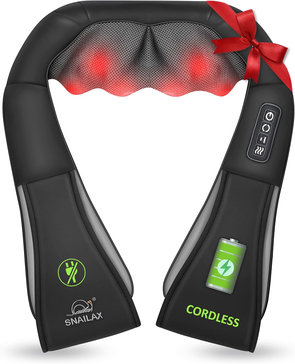Snailax Cordless Massager – Shiatsu Neck and Shoulder Massager with Heat, FSA Eligible, Portable, Lumbar, Back Electric Massage Pillow, Christmas Gift