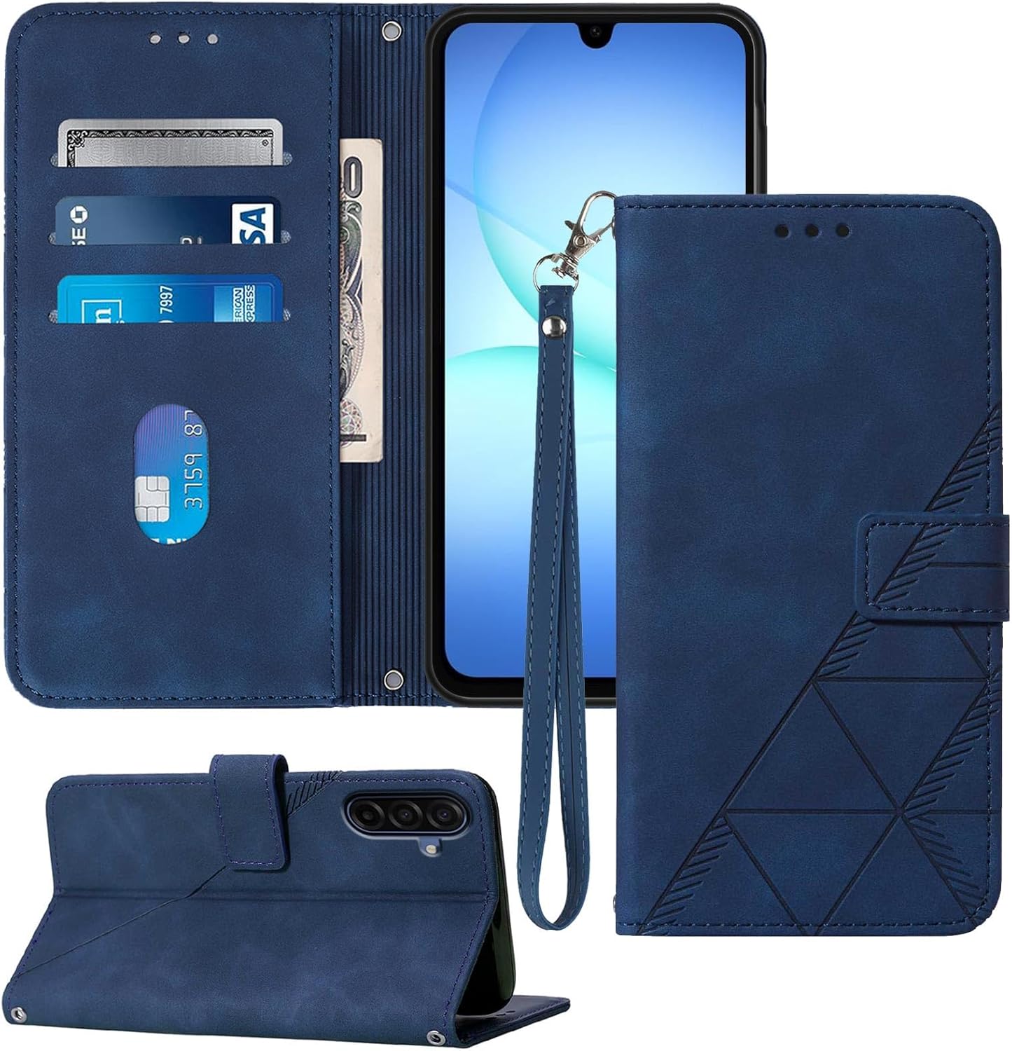 for Samsung A17 5G Case Wallet, Card Holder Slots, Wrist Strap, TPU Interior Phone Protective, Stand PU Leather Folio Flip Cases Cover for Galaxy A17 2025 (Blue)