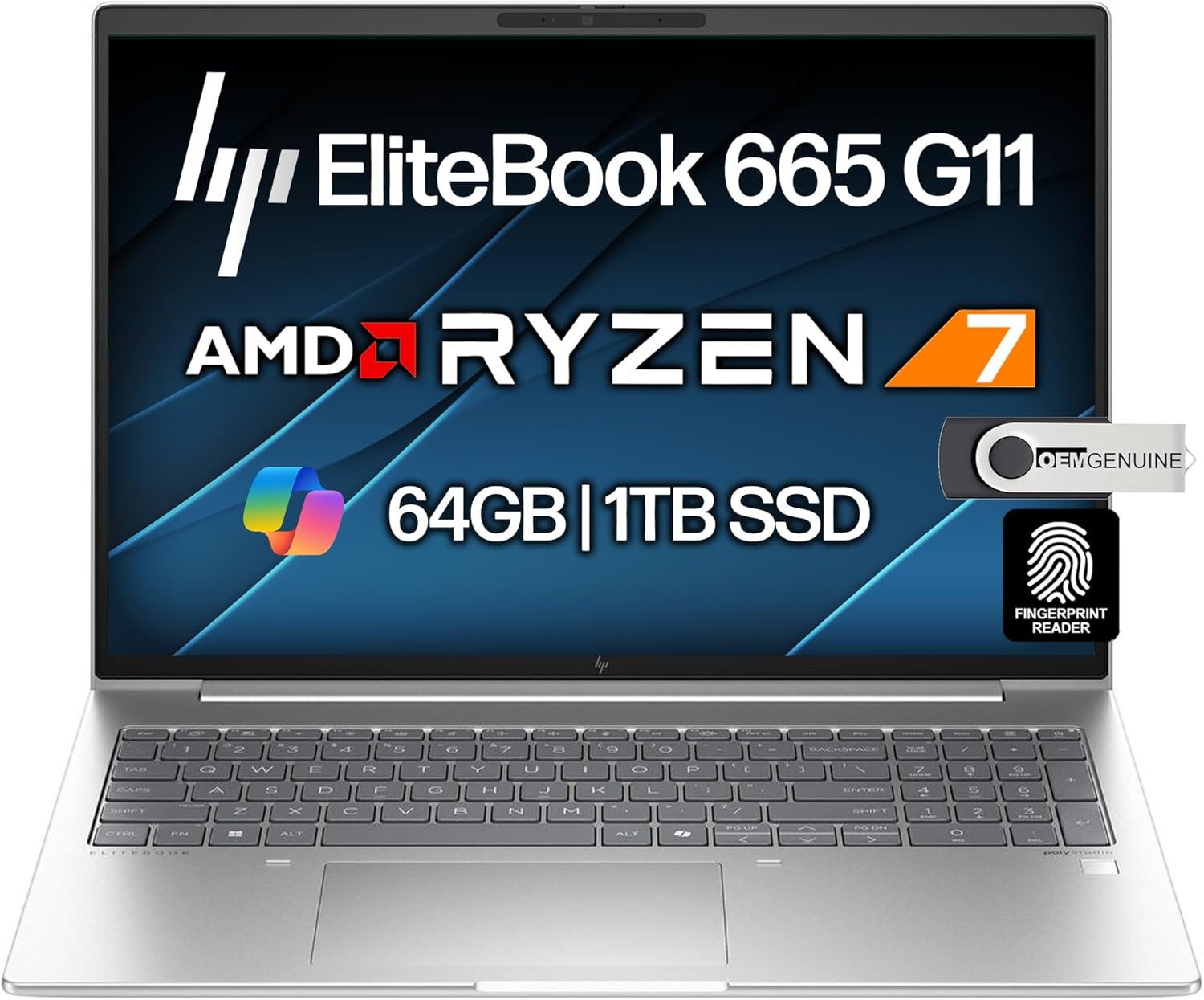 HP EliteBook 665 G11 Business Laptop 16″ FHD+ Display, AMD Ryzen 7 7735U (Beats Ultra 7 255U), 64GB DDR5 RAM, 1TB SSD PCIe, Backlit Keyboard, Fingerprint, Wi-Fi 6E + BT, RJ-45, HD Webcam, Win 11 Pro