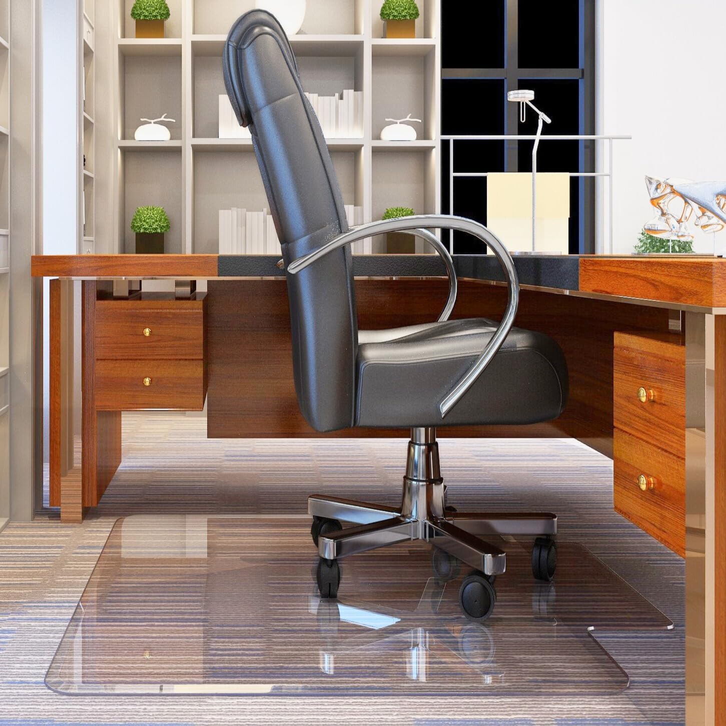 Exclusive Beveled Edge Glass Chair Mat for a Smooth Glide and Easy Roll On/Off by Clearly Innovative, Ultimate Office Chair Mat for Carpet or Hardwood Floor, 48×52 Tabbed