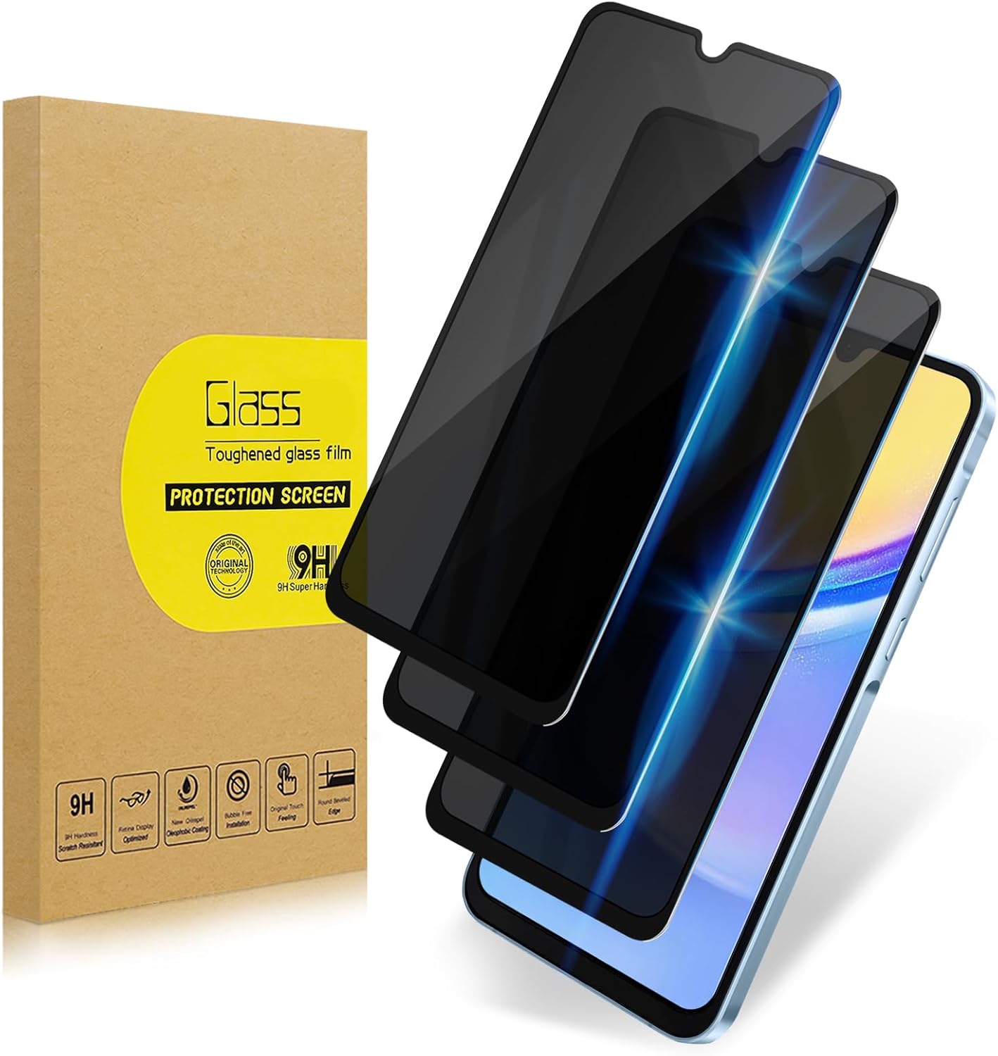 3 Pack Privacy Screen Protector for Samsung Galaxy A15 5G|Anti-Spy Tempered Glass Anti-Scratch, 9H Hardness & Easy Installation