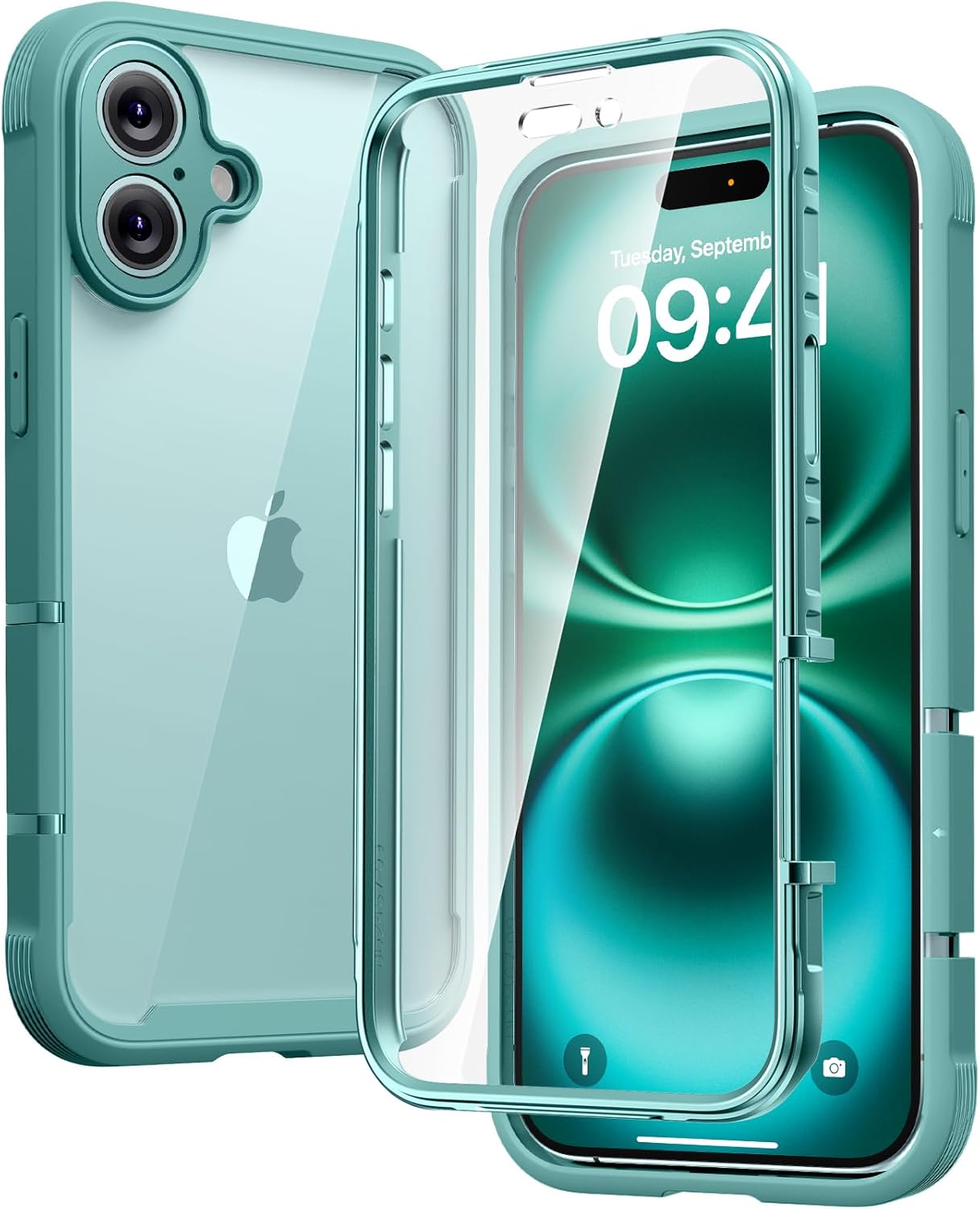 Diaclara Designed for iPhone 16 Case, Full Body Rugged Case with Built-in Touch Sensitive Anti-Scratch Screen Protector, Upgraded [Full Camera Protection] for iPhone 16 6.1″ (Teal)