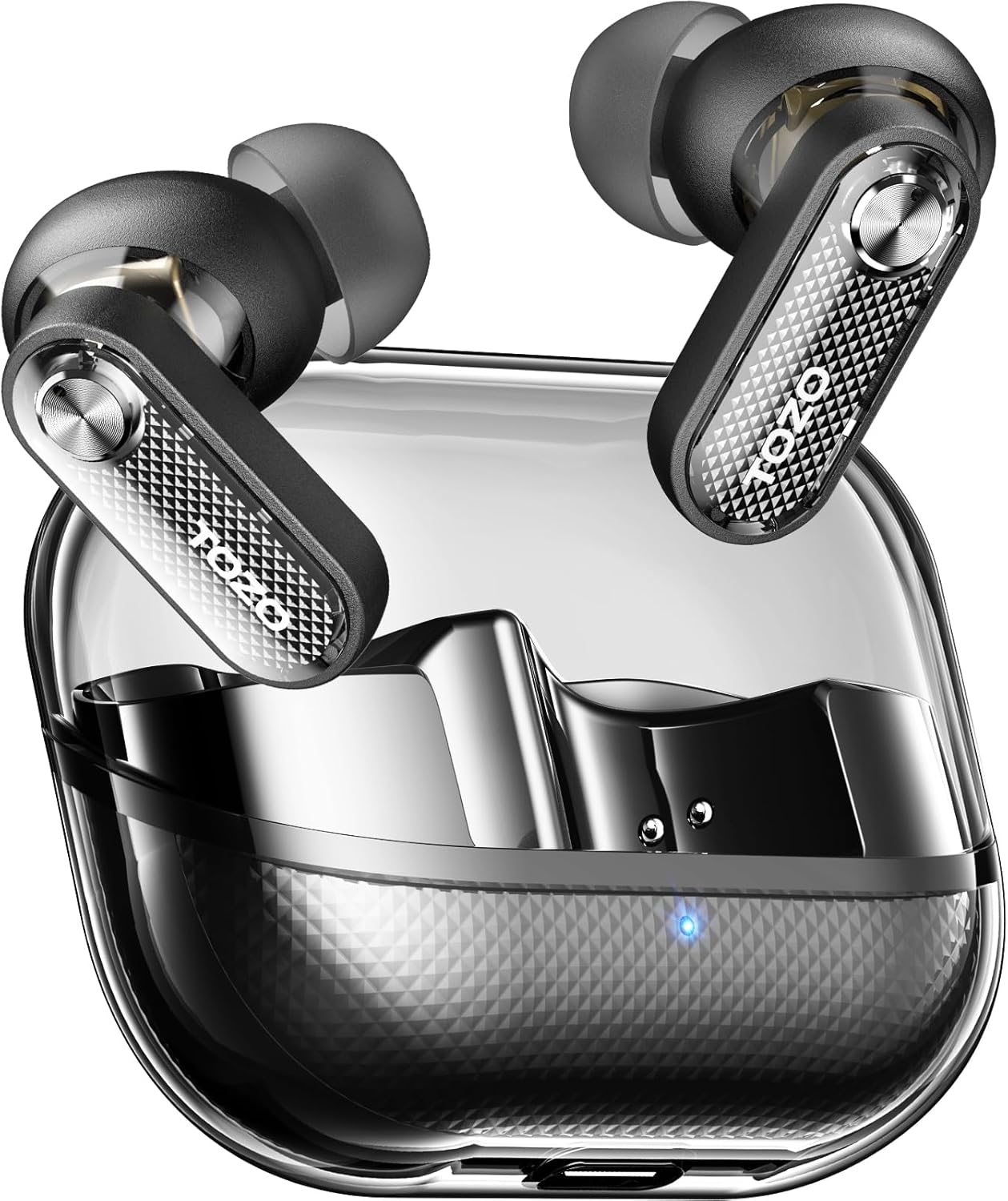 TOZO Crystal Pods Hybrid Active Noise Cancelling Wireless Earbuds, 10mm Drivers Deep Bass, 4 Mics Smart ENC AI Calls, Real-Time AI Translation, 32 EQ via App, Bluetooth 5.4, Crystal Design