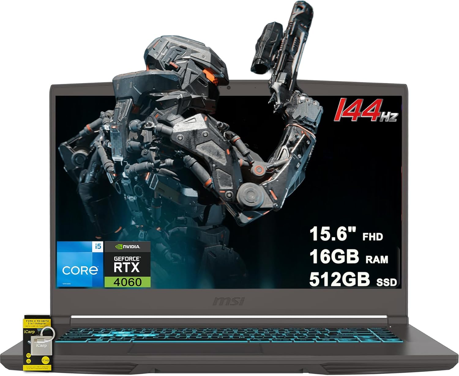 MSI Thin 15 Gaming Laptop 15.6″ FHD IPS 144Hz Intel Octa-core i5-13420H (Beats i7-12650H) 16GB RAM 512GB SSD GeForce RTX 4060 Backlit USB-C Win11 w/ICP Hub