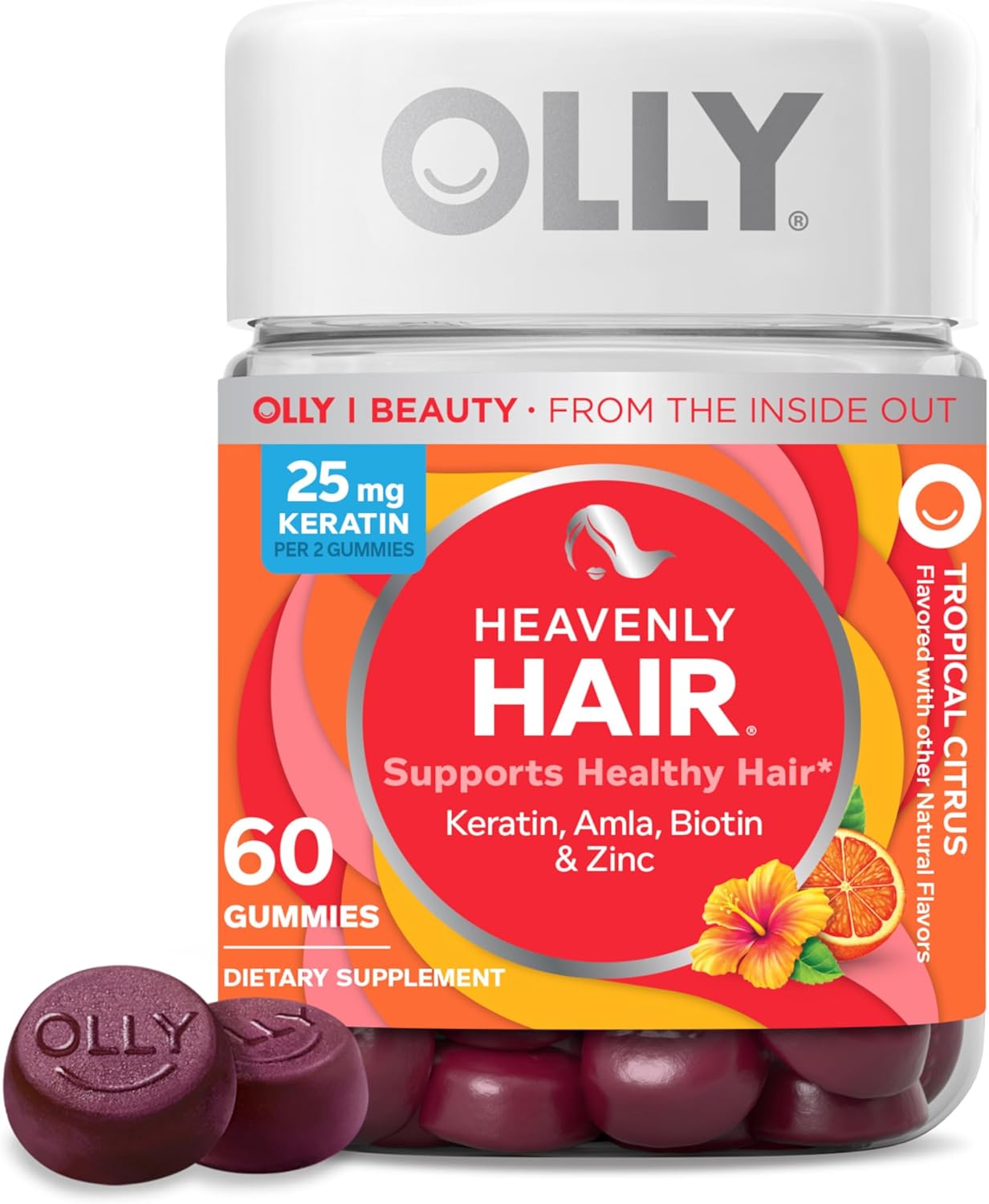OLLY Heavenly Hair Gummy, Supports Healthy Hair, Keratin, Biotin, AMLA, Chewable Supplement, 30 Day Supply – 60 Count