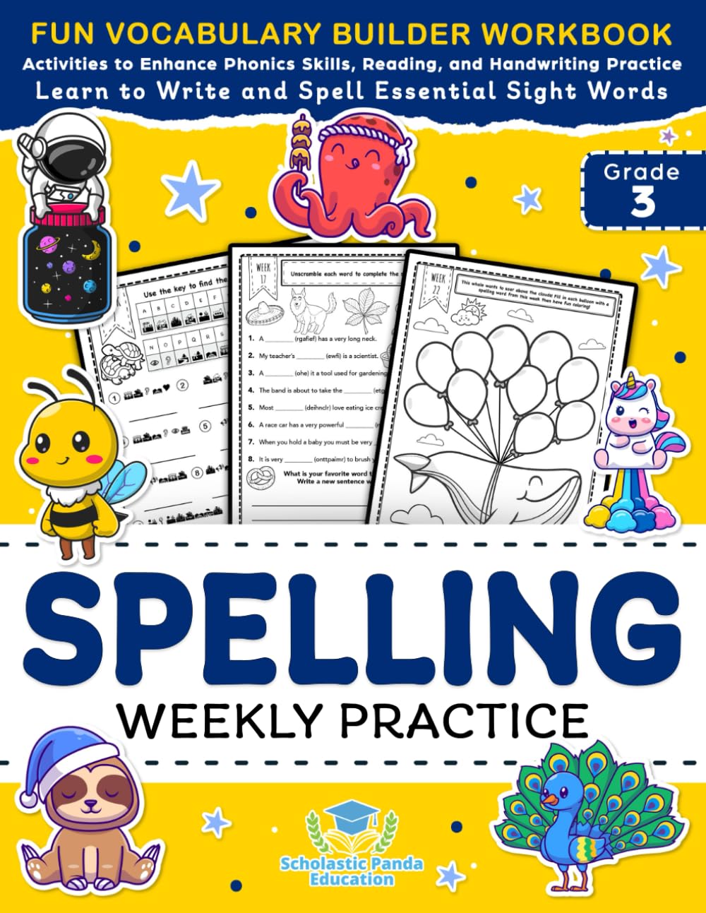 Spelling Weekly Practice for 3rd Grade: Vocabulary Builder Workbook to Learn to Write and Spell Essential Sight Words | Phonics Activities and … Ages 8-9 (Elementary Books for Kids)