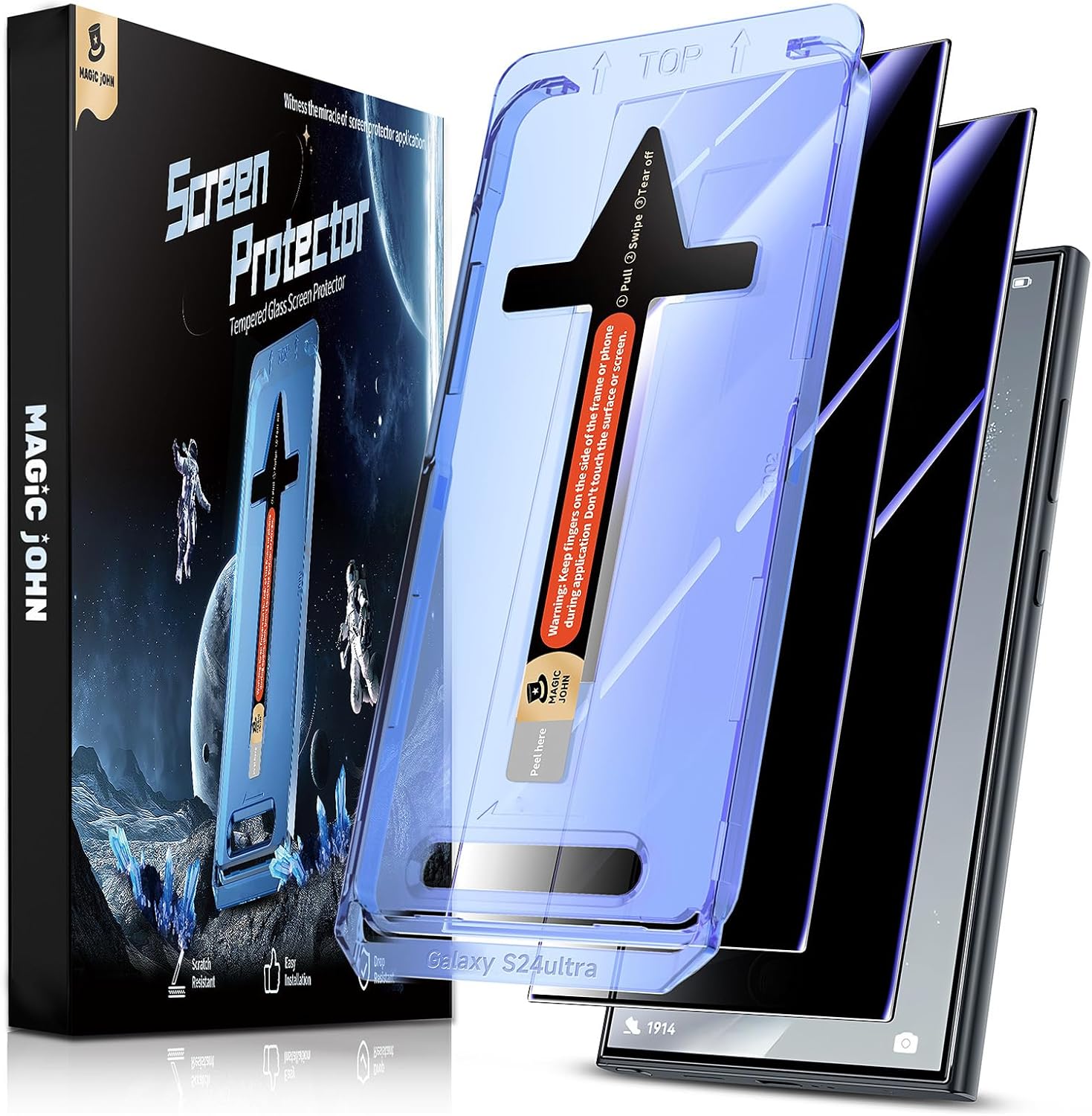 MAGIC JOHN 2 Pack for Samsung Galaxy S24 Ultra Privacy Glass Screen Protector 6.8 inch, 28° Anti-spy Tempered Glass Film, Auto Dust-Elimination Installation, Bubble Free, Case Friendly