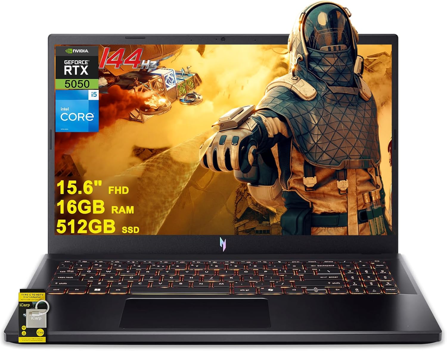 acer Nitro V 15 Gaming Laptop 15.6″ FHD IPS 165Hz Intel 8-core i5-13420H 16GB DDR4 512GB SSD GeForce RTX 5050 GDDR7 DLSS4 (Up to 440 AI Tops) Backlit Thunderbolt WiFi6 Win11 w/ICP Hub