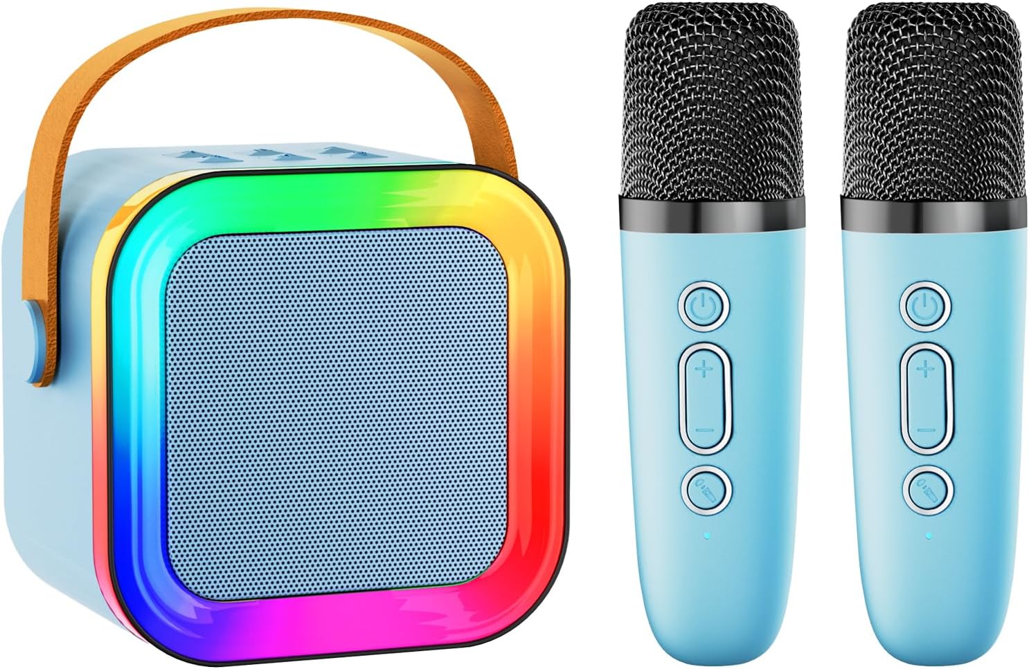 Mini Karaoke Machine Speaker for Kids Adults,Portable Bluetooth with 1-2 Wireless Microphones,Christmas Birthday Gifts Toys Girls Boys Ages 4, 5, 6,7, 8,9,10,11,12+ Years Old Toddler (Blue – 2 Mic)