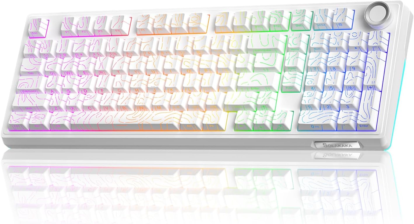 SOLAKAKA KI99 Pro 96% Wireless Mechanical Keyboard, RGB Gaming Keyboard, Hot-Swappable Pre-Lubed Switches, Gasket Structure Creamy Keyboards (Contour-Style White, Non-Silent Version)