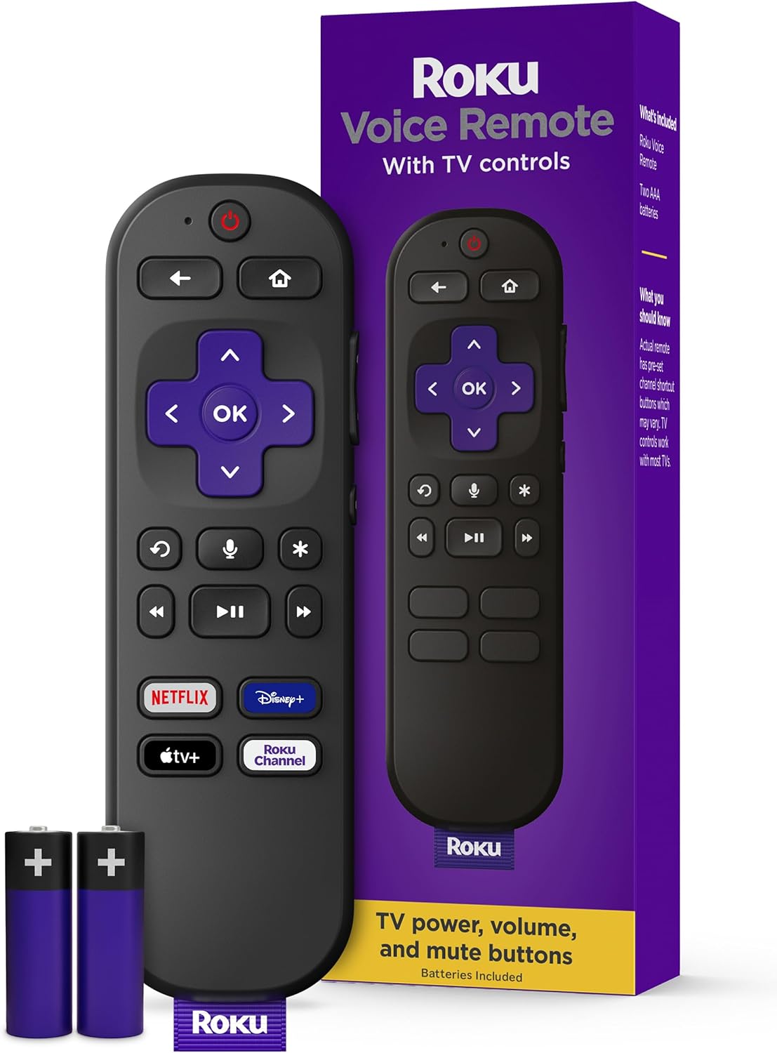 Roku Voice Remote | Replacement TV Remote Control with Voice Control, Simple Setup, & Pre-Set App Shortcuts – Compatible with Roku TV, Players, & Audio Devices