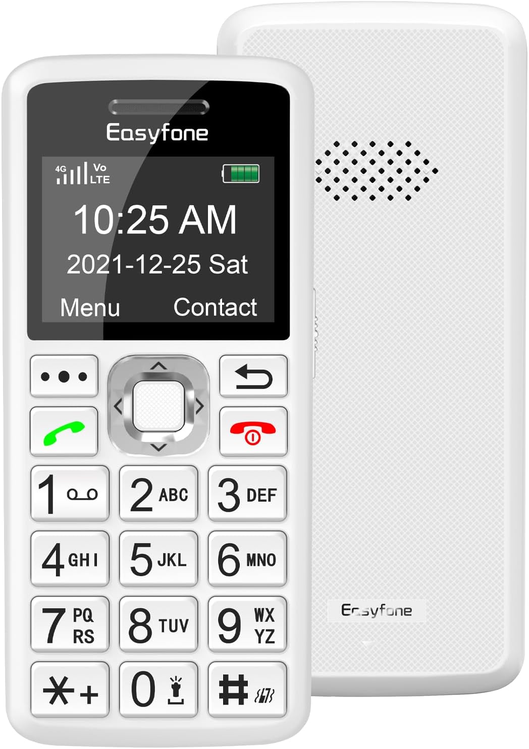 Easyfone T200 4G Unlocked Feature Cell Phone, Easy-to-Use Clear Sound Basic Dumb Mobile Phone with FM Radio, Flashlight, SOS Button, Bluetooth, Mini-Games, No Internet Access (White) | Easy-to-use, Long time standby, No social media, Big buttons, Emergency SOS Button